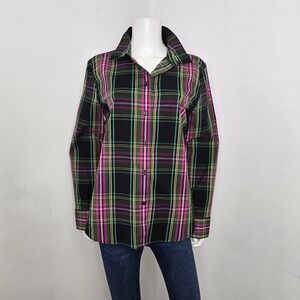 J Crew Slim Fit Tartan Preppy Plaid Shirt Womens Size 14 Button Down Long Sleeve